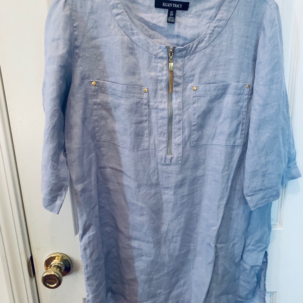 Ellen Tracy Blue Linen Shirt